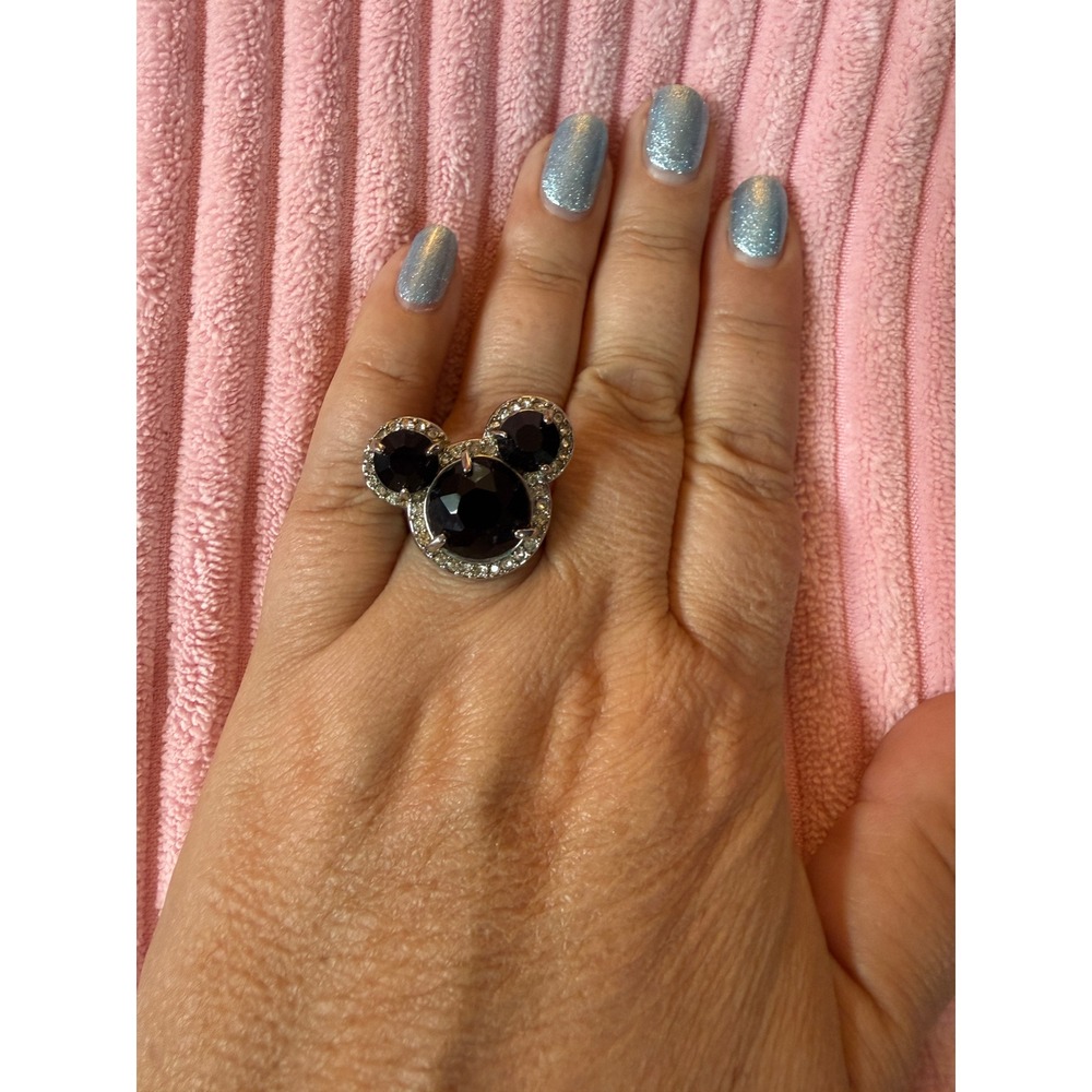 Disney Mickey Mouse Ring Women 8 Black Excellent Crystal Halo